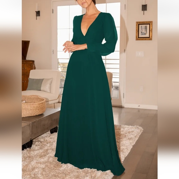 NWT Lulus Talk About Divine Hunter Green Long Sleeve Backless Maxi Dress - Picture 1 of 11